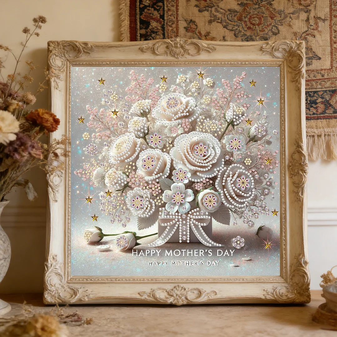 Diamond Painting - Partial Special Shaped Drill - White Rose Mothers Day(Canvas|30x30cm)