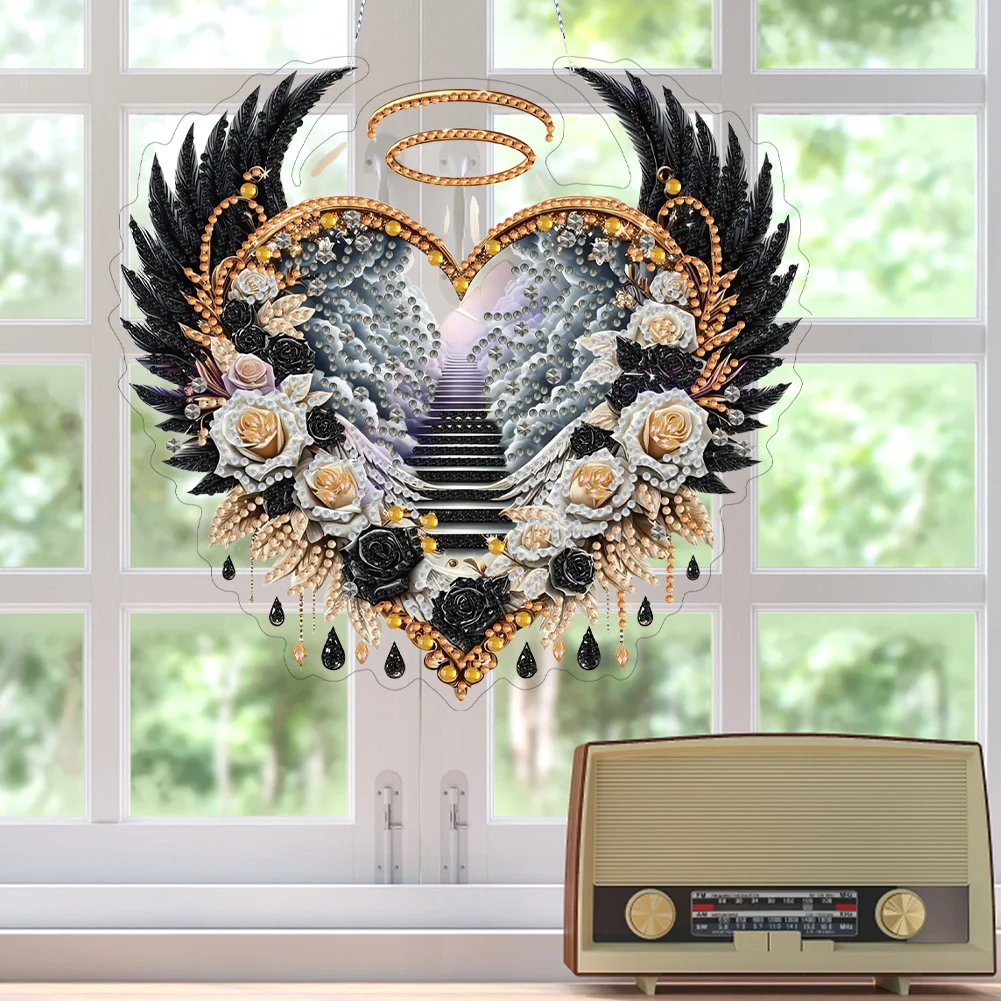 DIY Black Wings Diamond Art Acrylic Hanging Pendant Diamond Painting Home Decor