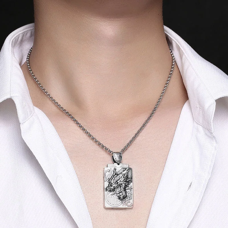 Dragon Blessing Strength 990 Sterling Silver Necklace Pendant