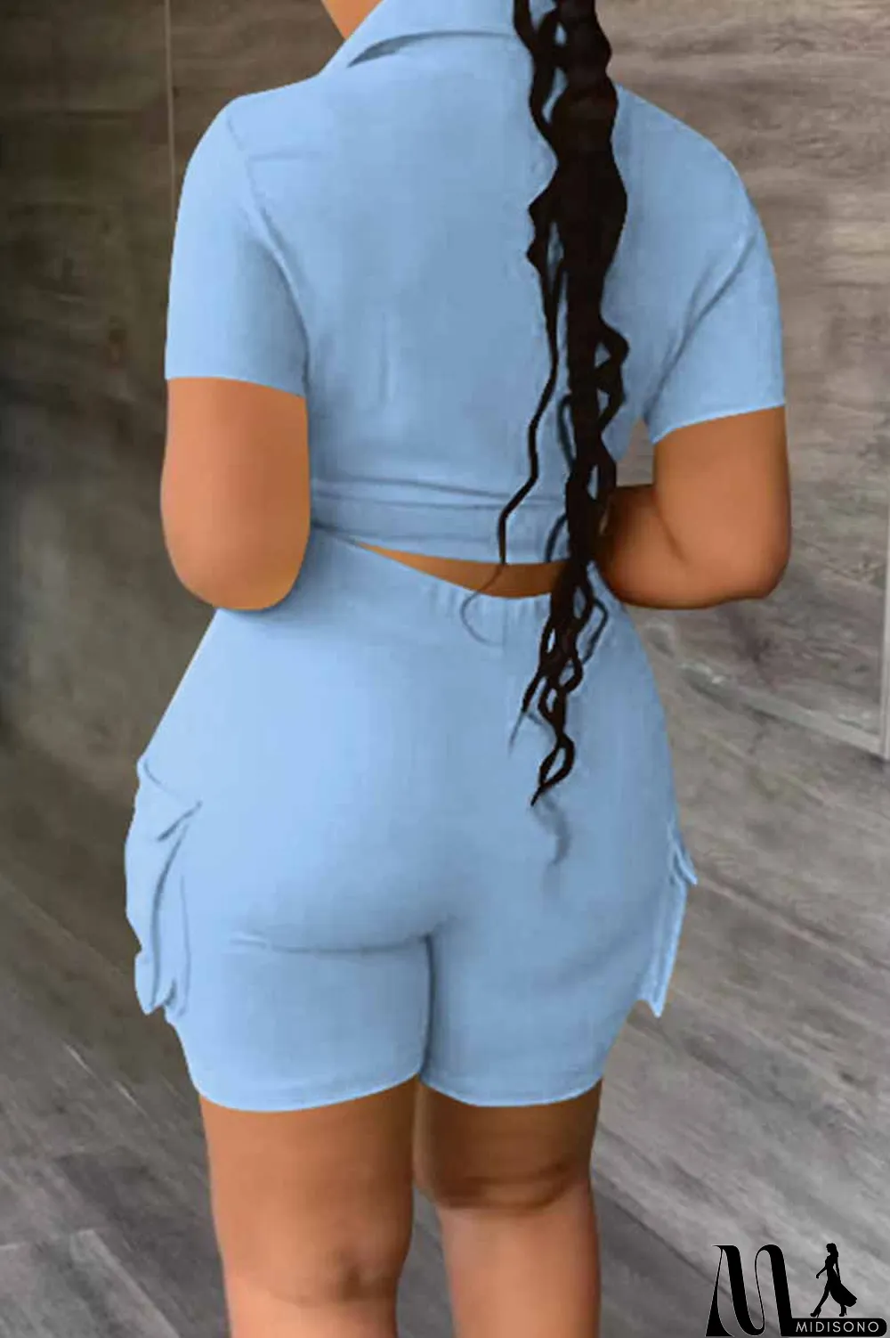 MidiSono - Sky Blue Casual Street Print Letter Turndown Collar Short Sleeve Two Pieces