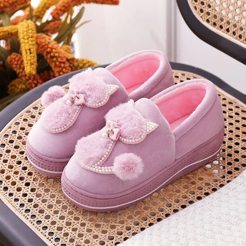 Winter Women Slippers Shoes Home Cute Thick Bottom Cat Warm Plush Ladies Shoe Fashion Flat Platform Female Casual Shoes 2021 New
