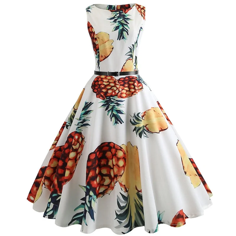 Floral Print Vintage Dress Women  Summer Pin Up Elegant Party Rockbility Robe  A-Line Office Sundress Vestidos