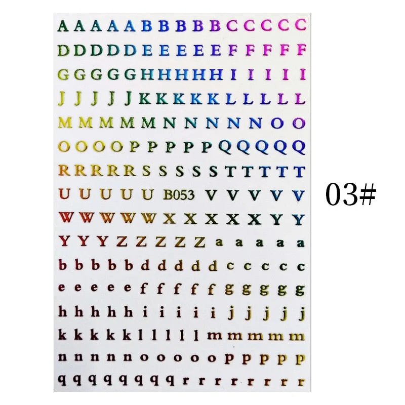 English Letter Design 3D Nail Stickers Iridescent Geometrics Gold Stars Moon Transfer Nail Art Sliders Decoration Accessories-Nail Inspo