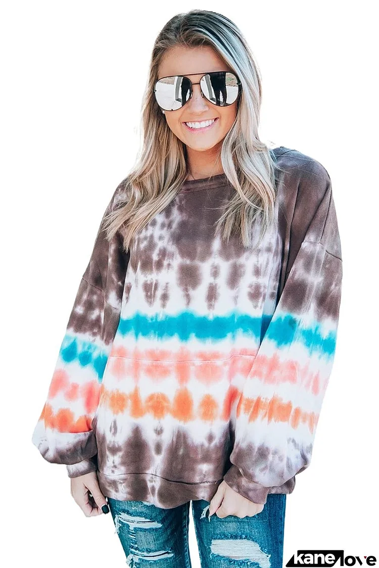 Tie-dyed Print Crew Neck Pullover Sweatshirt with Pocket