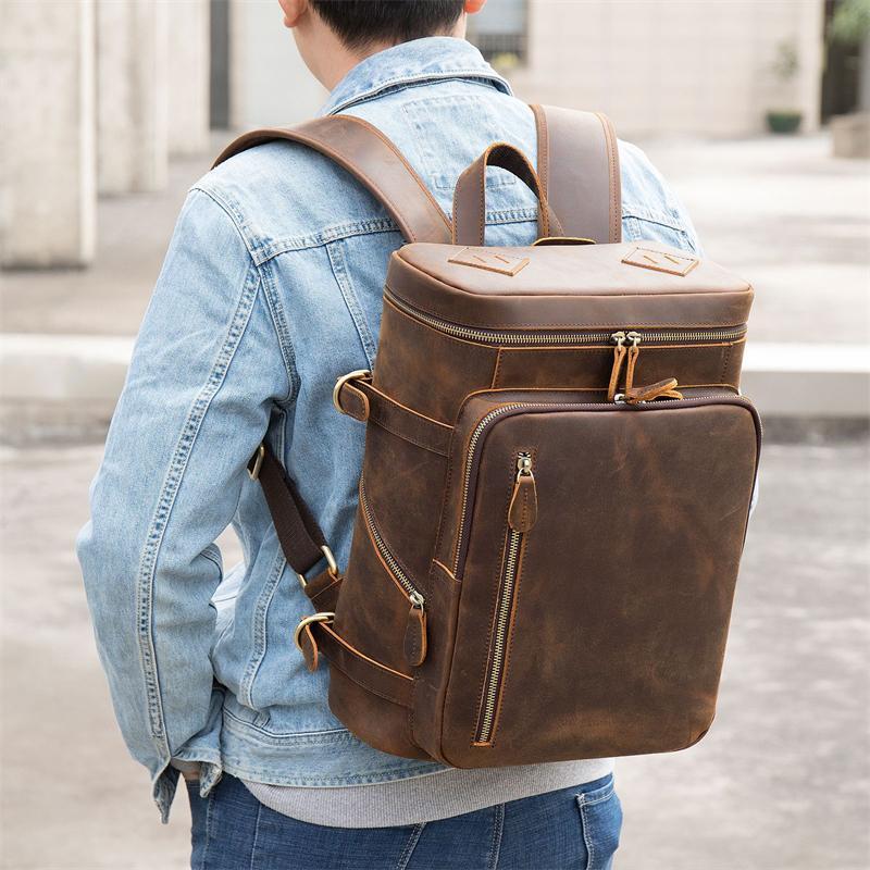Classic Handbag Retro Leather Computer Large-Capacity Breathable Backpack
