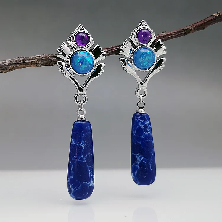 Vintage Amethyst Auspicious Stone Hanging Earrings