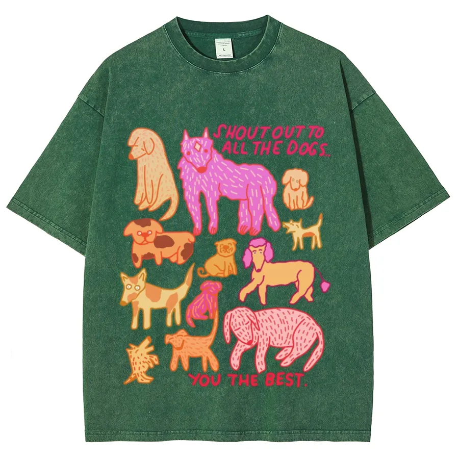 Shout Out To All The Dogs Unisex Oversized Print Vintage Wash Denim T-Shirt