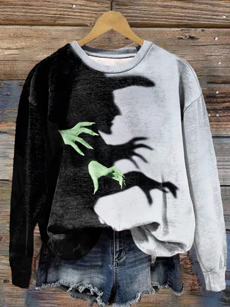 Comstylish Women's Halloween Witch Shadow Print Casual Sweatshirt