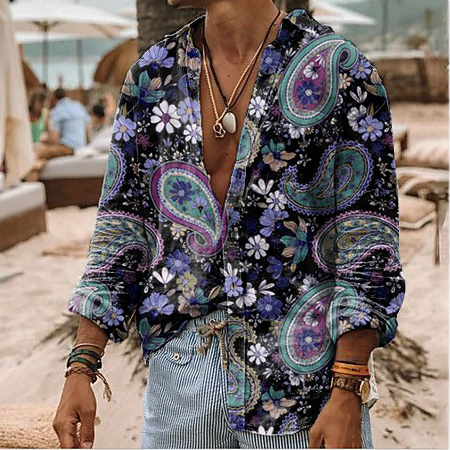 Pre-sale men's retro printed long-sleeved shirt