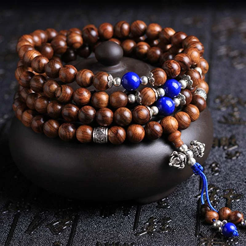 108 Beads Natural Rosewood Necklace Healing Bracelet Mala