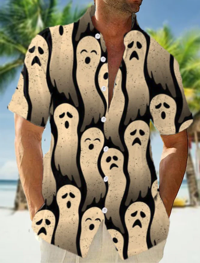 Men's Fun Ghost Print Short Sleeve Shirt
