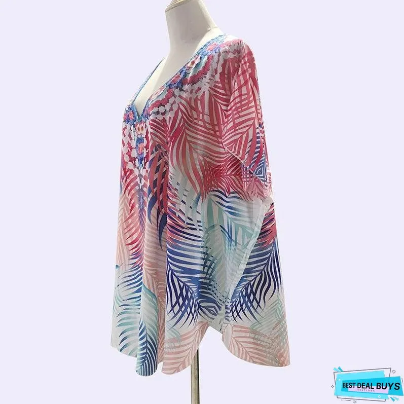 Chiffon Printed Loose Large Size Holiday Blouse