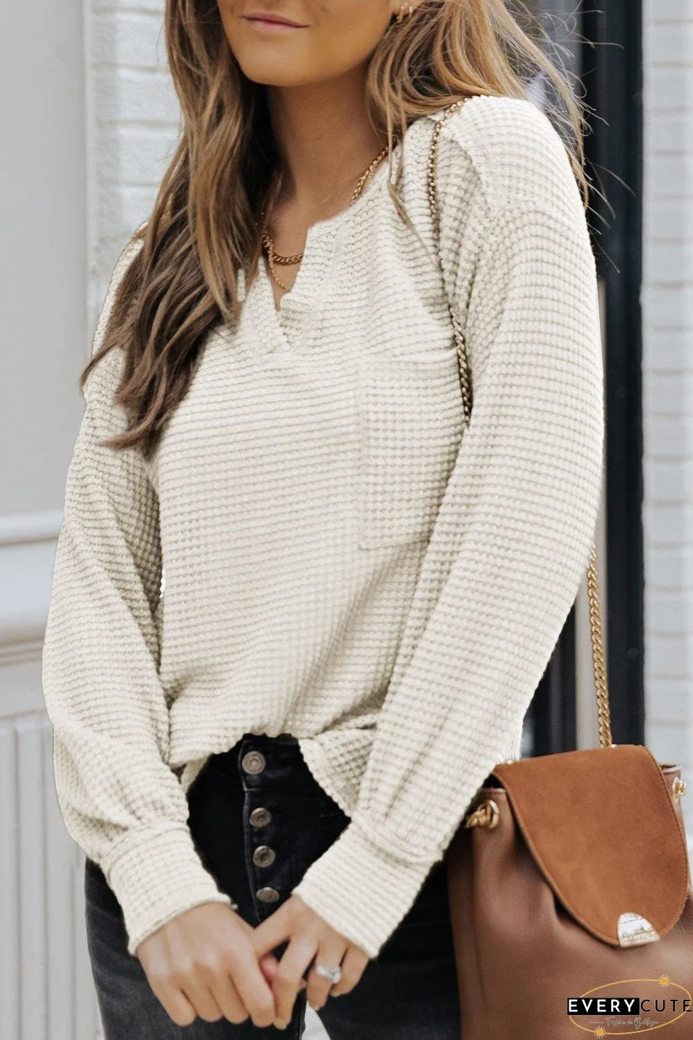 Waffle Knit Long Sleeve T-Shirt