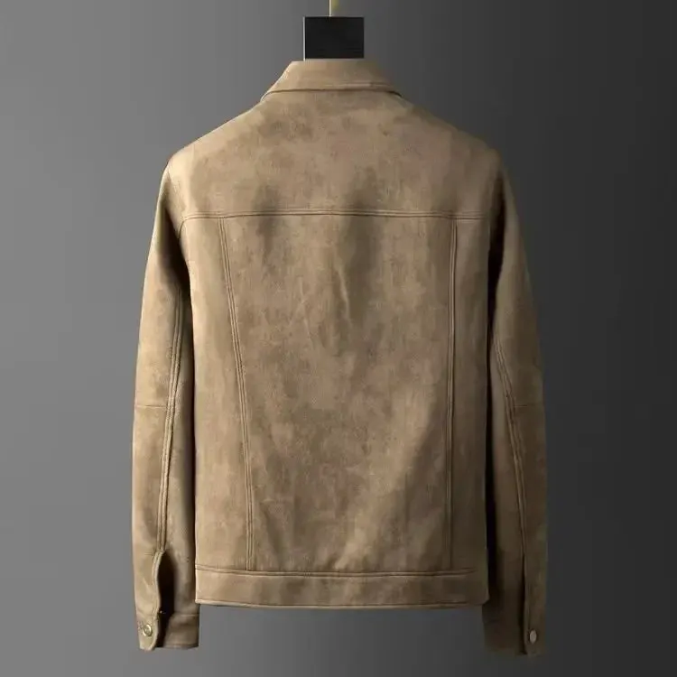 Men's Suede Trucker Jacket &ndash; Soft Western Snap-Button Overshirt &ndash; Camel