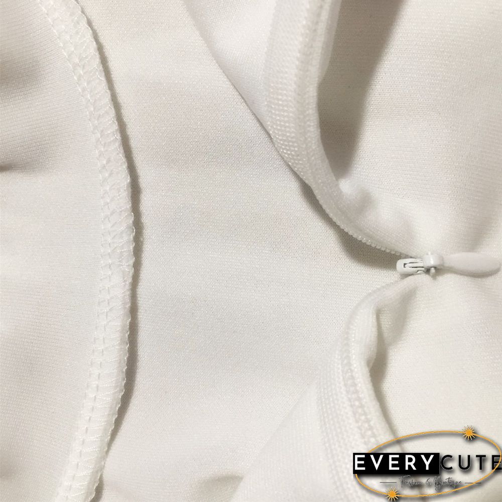 White Ruffle High Low Asymmetrical Long Sleeve T-Shirt Dress