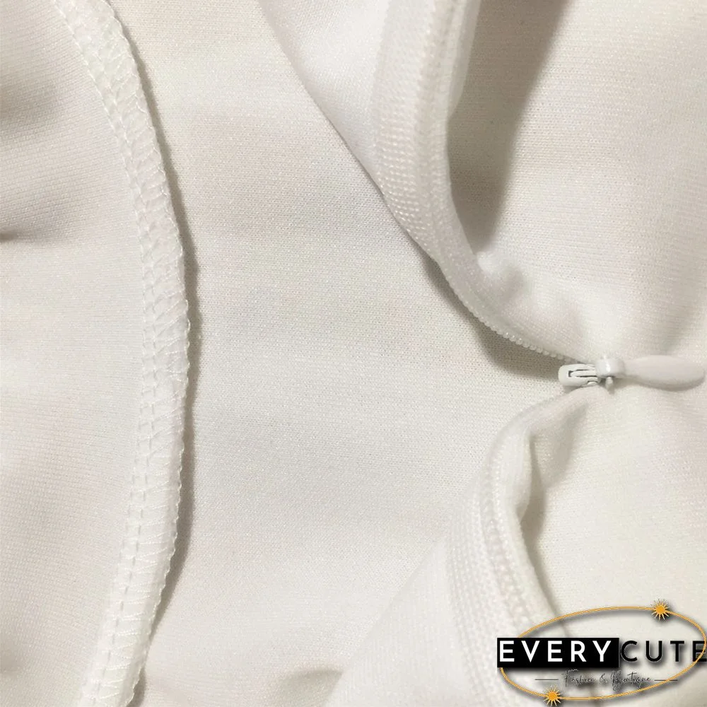 White Ruffle High Low Asymmetrical Long Sleeve T-Shirt Dress