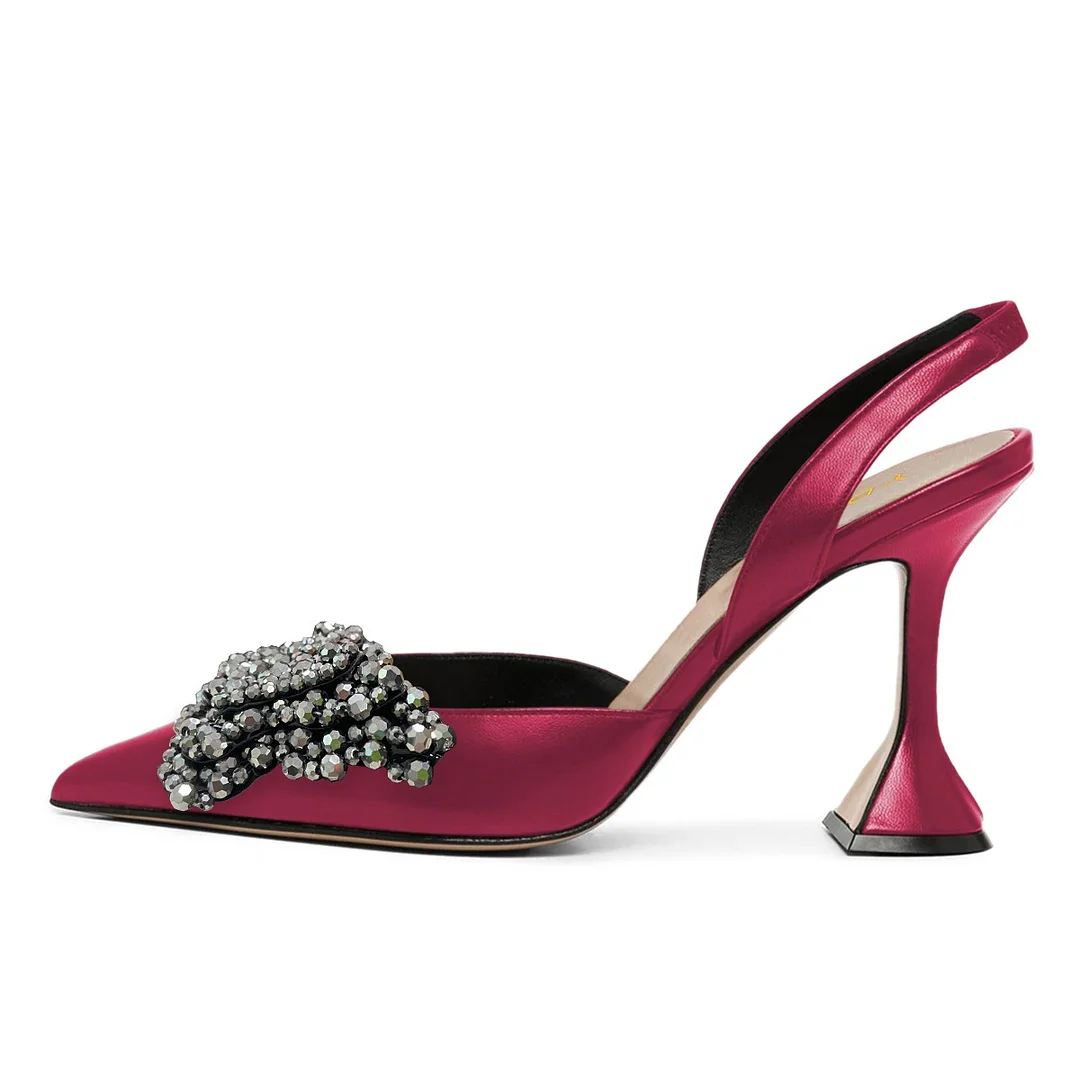 Pointed Toe Metallic Fuchsia Rhinestone Butterfly Pumps Shoes
