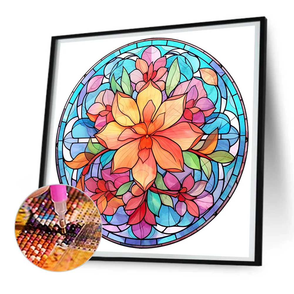 Flower Glass Painting - Full Round Drill Diamond Painting - 30*30CM(Canvas)