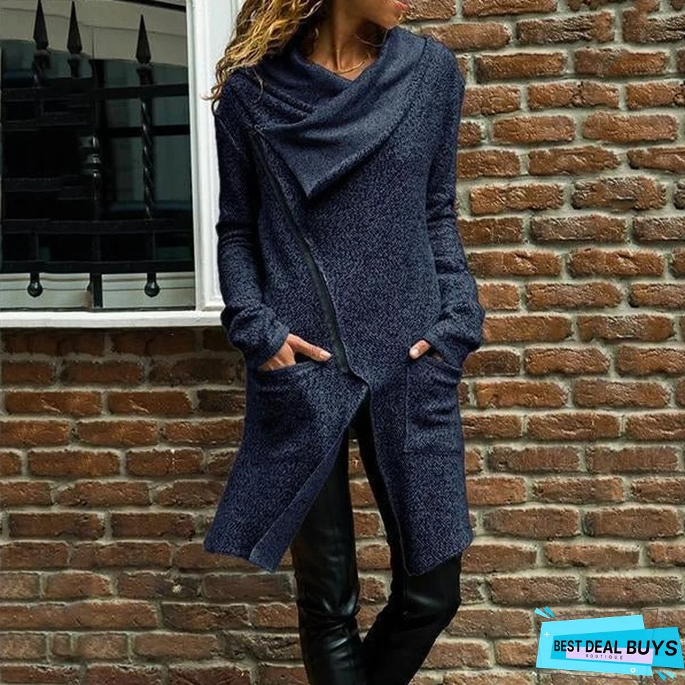 Autumn Zipper Long Fluffy Sweatshirt