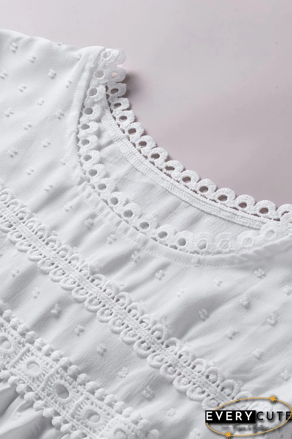 White Swiss Dot Lace Splicing Short Sleeve Top