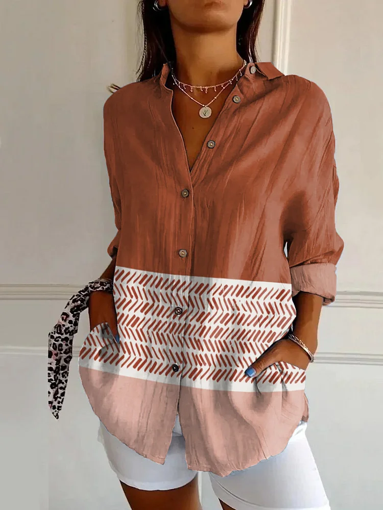 Vintage Colorful Abstract Art Print Casual Long-sleeved Shirt