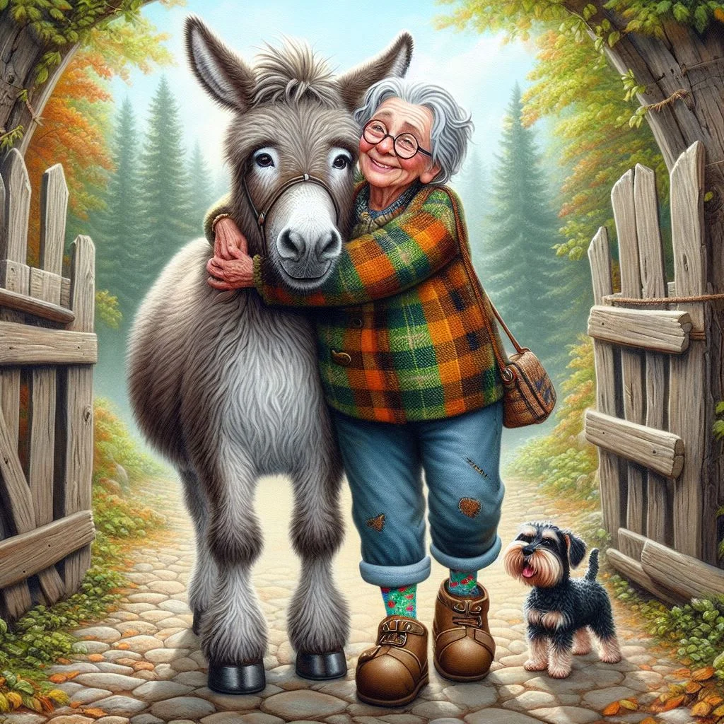 Diamond Painting - Full Round Drill - Old Woman&Donkey(Canvas|40*40cm)