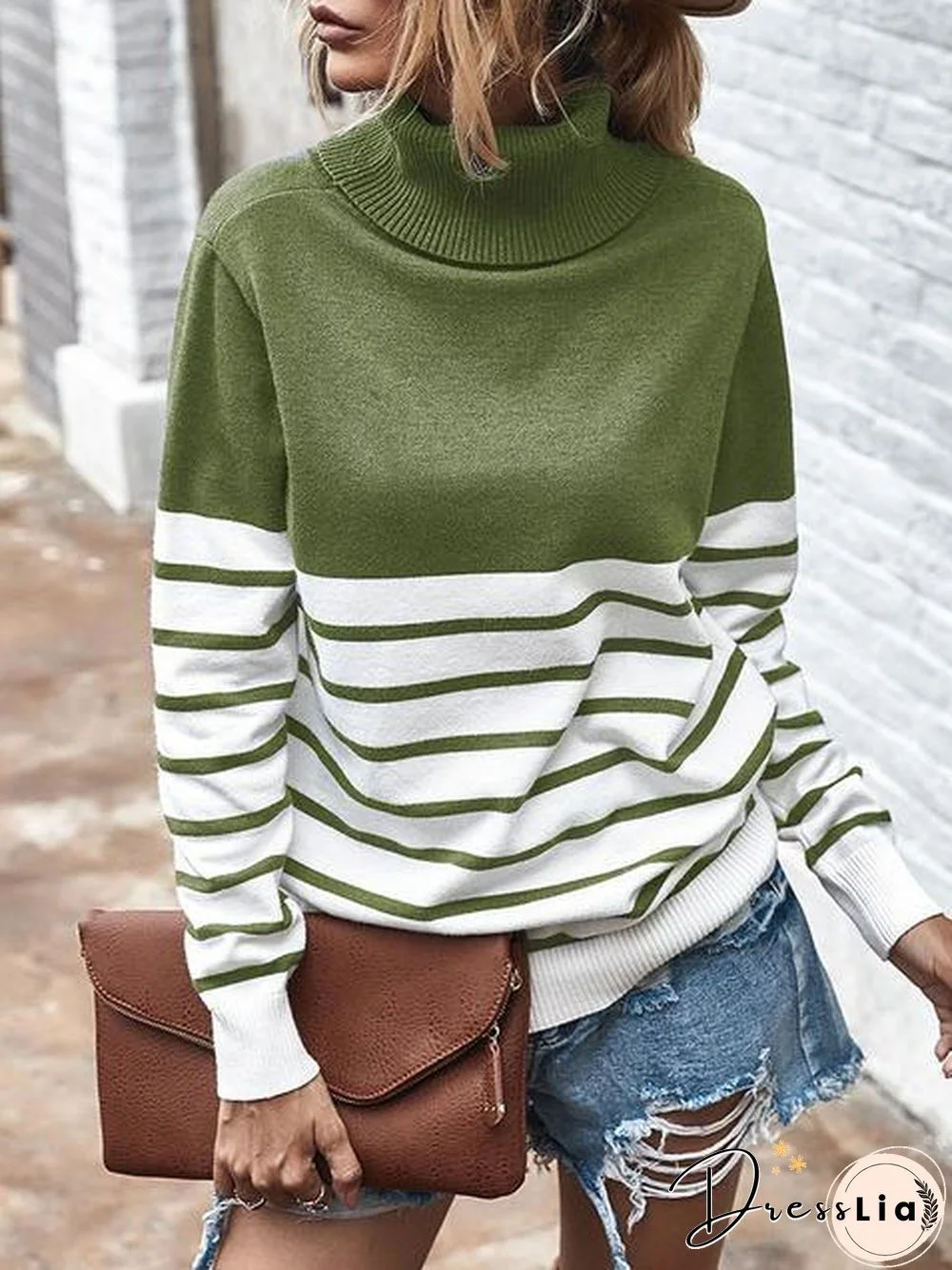 Striped Casual Turtleneck Sweater