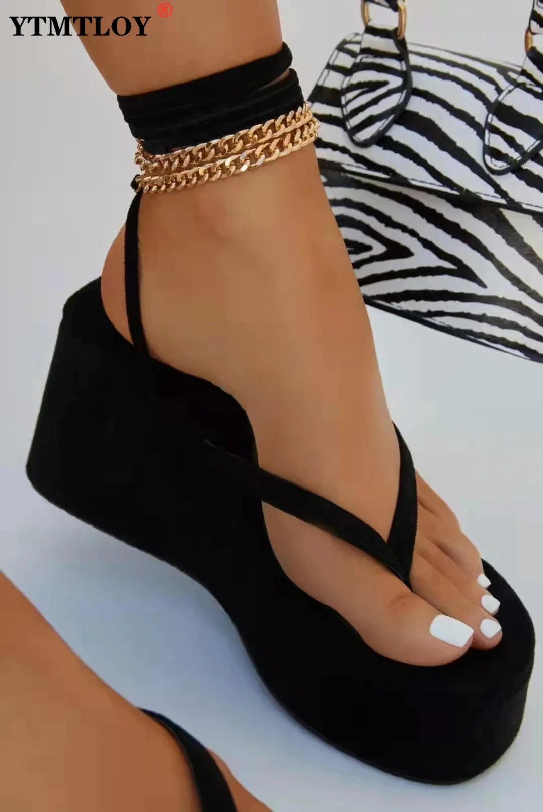 Yyvonne Women's  Fashion Chain Flip Flops  Women Clip Toe Thong Platform Lace Up Ladies Casual Gladiator Sandals Shoes  Wedges