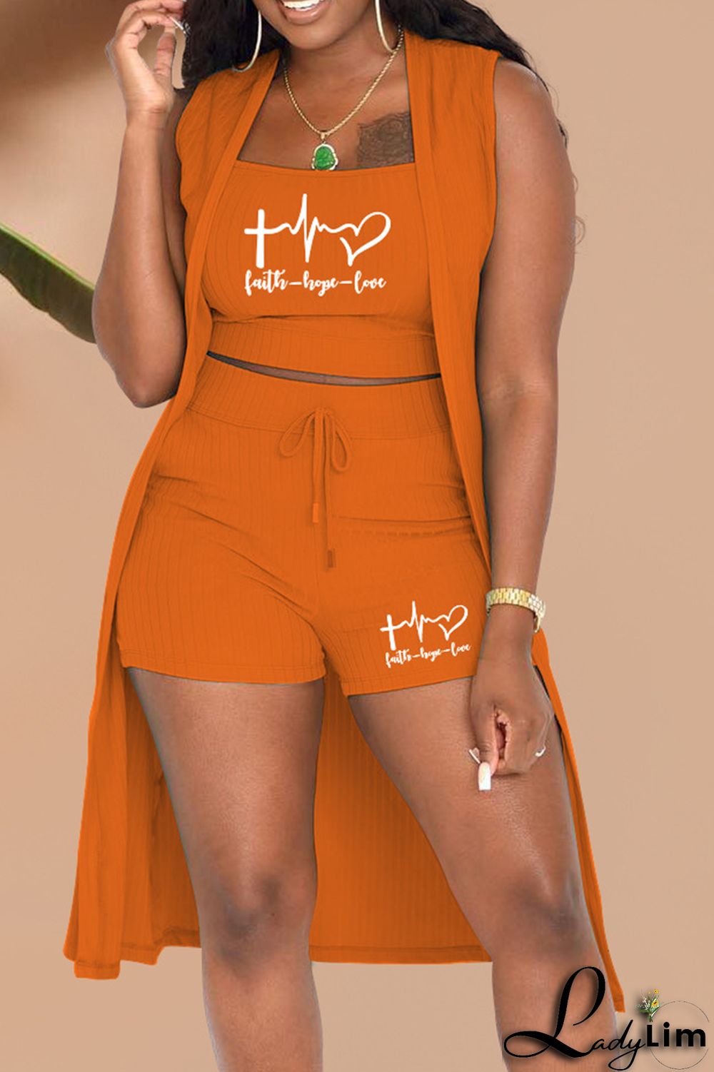 Pink Fashion Print Patchwork Cardigan Collar Sleeveless Three Pieces