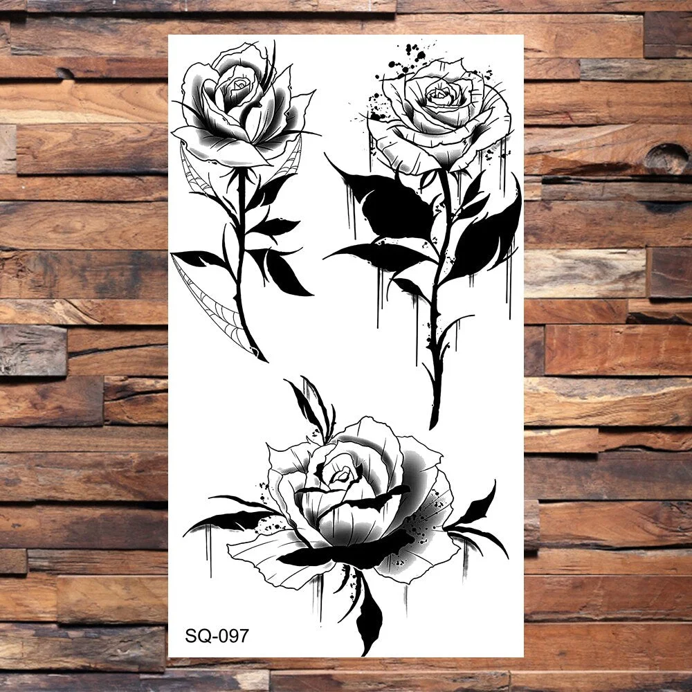 Skeleton Skull Temporary Tattoos For Women Adults Realistic Wolf Snake Rose Flower Feather Fake Tattoo Sticker Back Tatoos Body