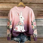 Floral Rabbit Pattern Gradient Cozy Knit Sweater - Image 2