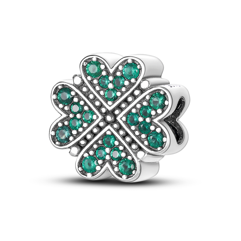 925 Sterling Silver Green heart-shaped four leaf clover Pendant Fit for Basic Bracelet Women Sterling Silver Charm Jewelry KTC20