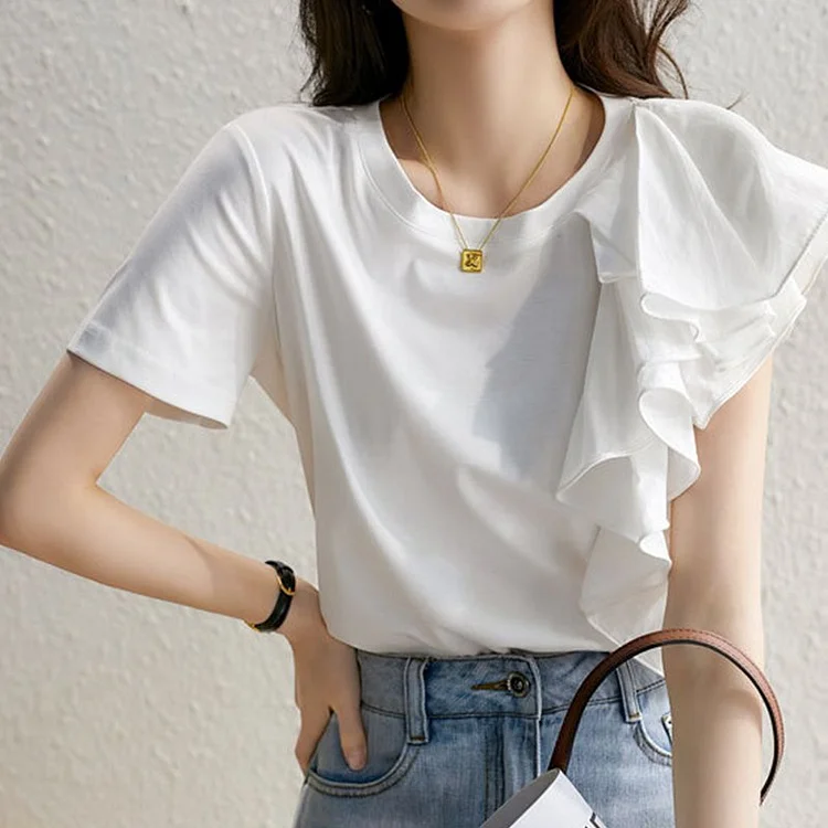 Asymmetric Casual Short Sleeve Shirts & Tops QueenFunky