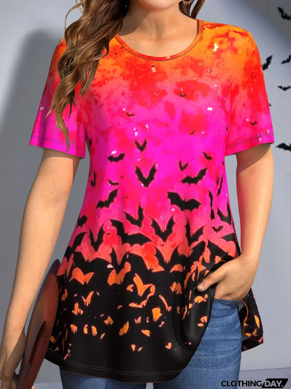 Women's Gradient Graphic Pattern Solid Color Scoop Neck Short Sleeve Top