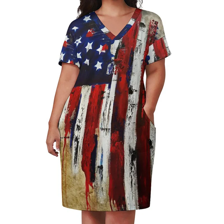 Personalized Design Women's Loose Pocket Dress Flag Elements