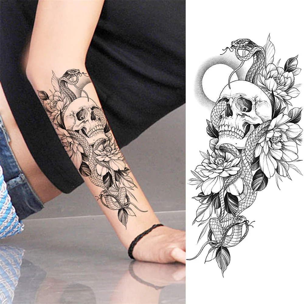 Sdrawing Sunflower Butterfly Temporary Tattoos For Women Adult Rose Flower Moon Fake Tattoo Arm Body Art Decoration Tatoo Paper