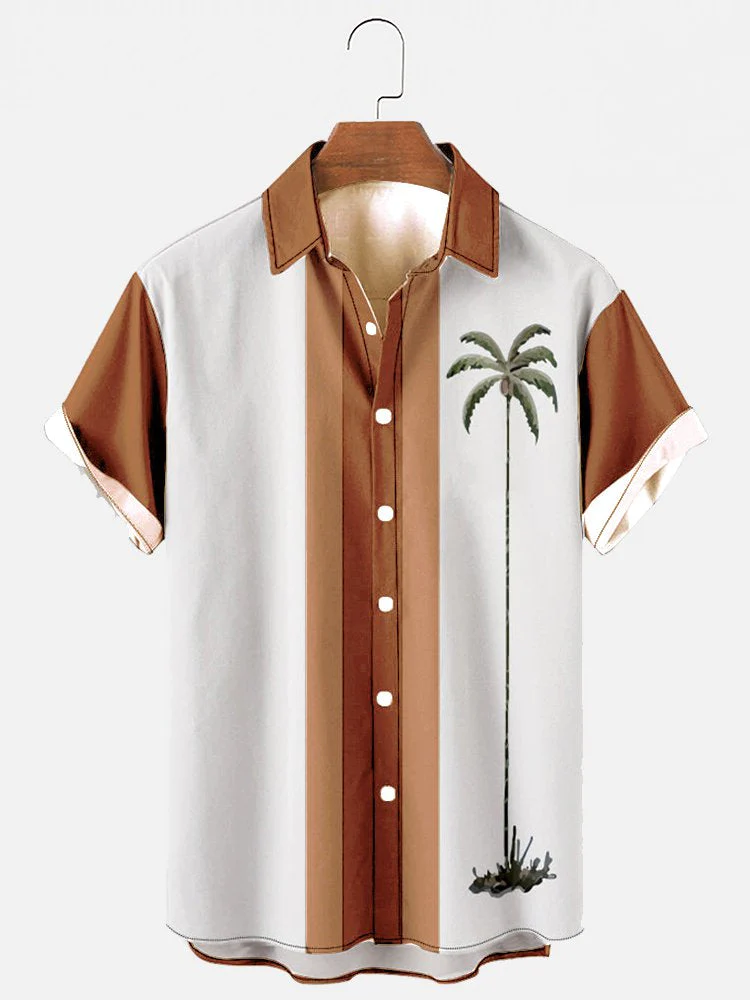 Men's Hawaiian Resort Coconut Tree Pattern Short Sleeve Shirt PLUSCLOTHESMAN