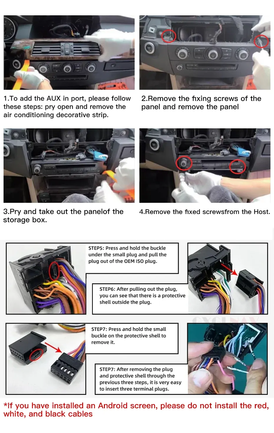 BMW E60 CCC three-wire AUX terminal installation
