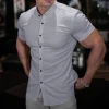 Men's Muscle Slim Stretch Long Sleeve Casual Shirt by Inlyline
