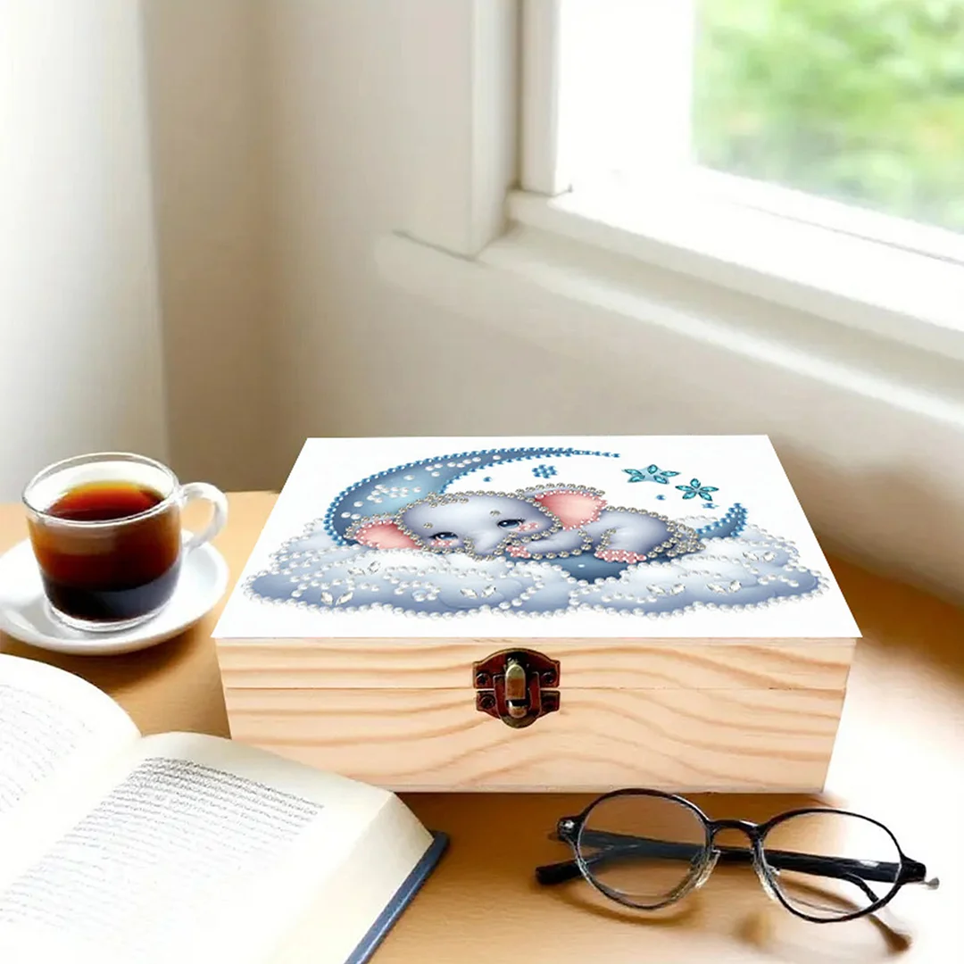 Elephant DIY Wooden 5D Diamond Art Diamond Art Storage Box for Adults Gifts Desk