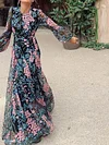 Sexy Backless Floral Printed Long Sleeves Maxi Dresses