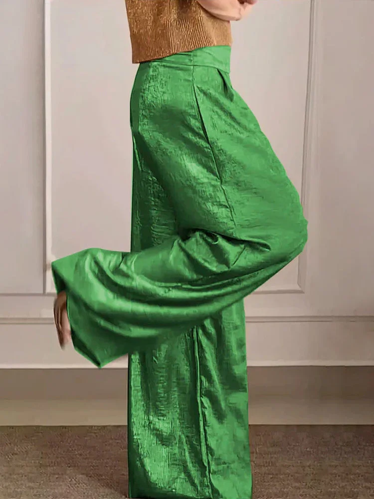 Women's Solid Color High Waisted loose Casual Wide-leg Pants