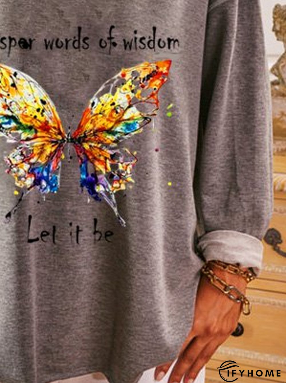 V Neck Letter Casual Cotton Tunic Sweatshirt | IFYHOME