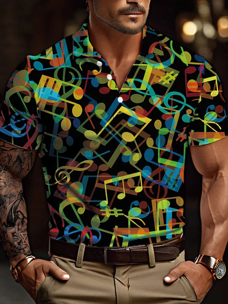Colorful Musical Notes Pattern Printing Short Sleeve Polo BestDVibe