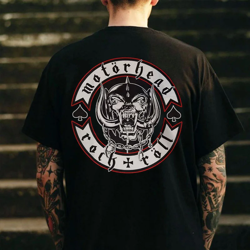 MOTORHEAD ROCK ROLL Skull Print Men's T-shirt