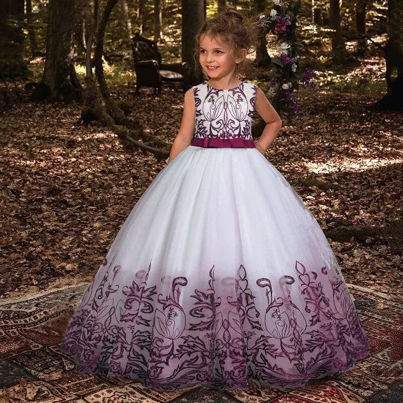2021 Summer Teenager Bridesmaid Dress Kids Dresses For Girls Children Retro Lace Princess Dress Girl Party And Wedding Dress