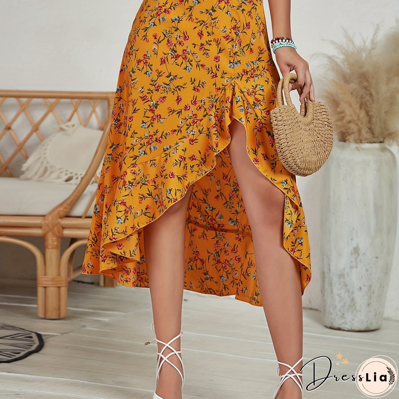 Floral Print High Waist Skirt, Cute Asymmetrical Skirt For Spring & Summer, Women's Clothing