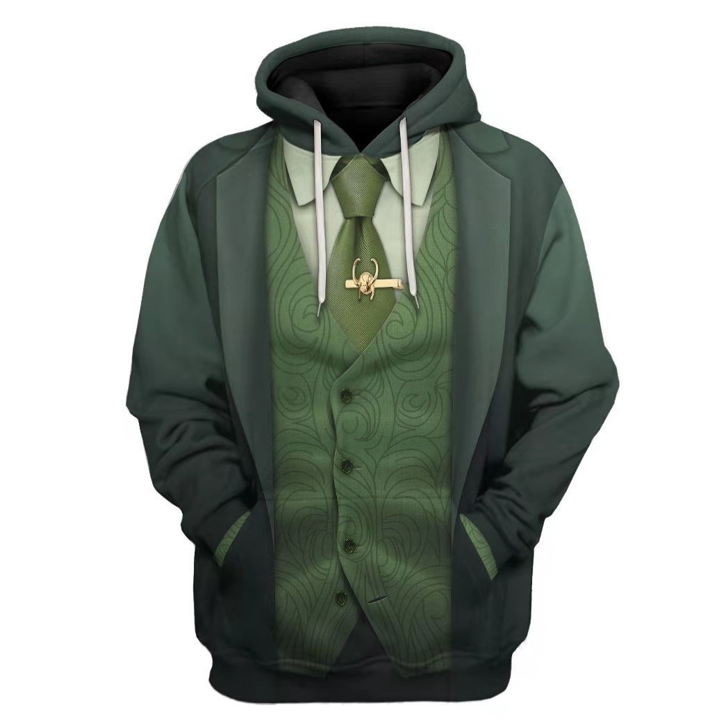 Loki Cosplay Hoodie Green Sweatshirt 3D Printed Long Sleeve Casual Streetwear Pullover for Adult