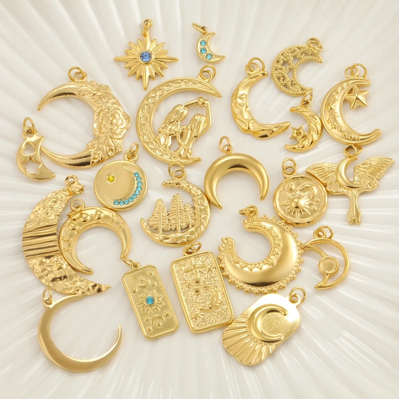 1 Piece 20*16mm 304 Stainless Steel Zircon Moon Pendant Jewelry Accessories