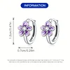 Purple Flower Hoop Earrings 925 Sterling Silver 